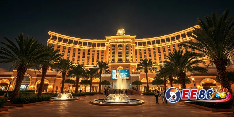 Toàn cảnh sòng bạc trực tuyến Casino EE88 sang trọng về đêm với ánh đèn rực rỡ