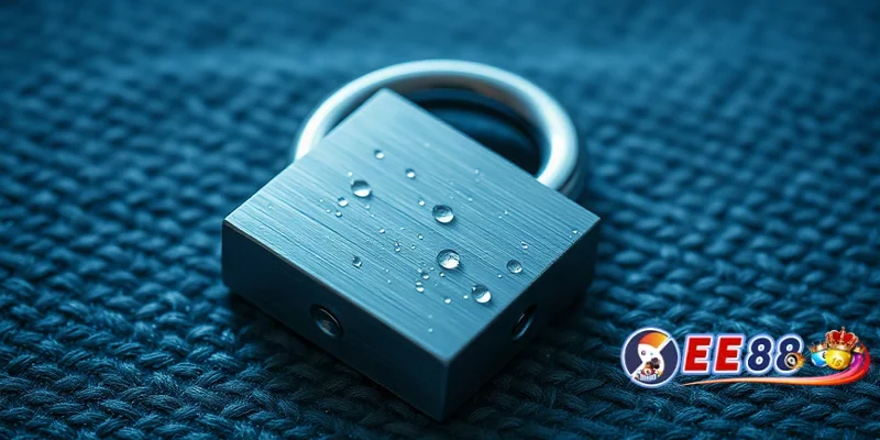 Ổ khóa kim loại sáng bóng trên vải, đại diện bảo mật khi đăng ký ee88
