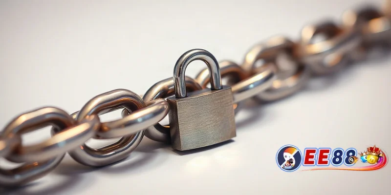 Chi tiết ổ khóa kim loại sáng bóng phản chiếu ánh sáng, tượng trưng cho bảo mật an toàn tuyệt đối