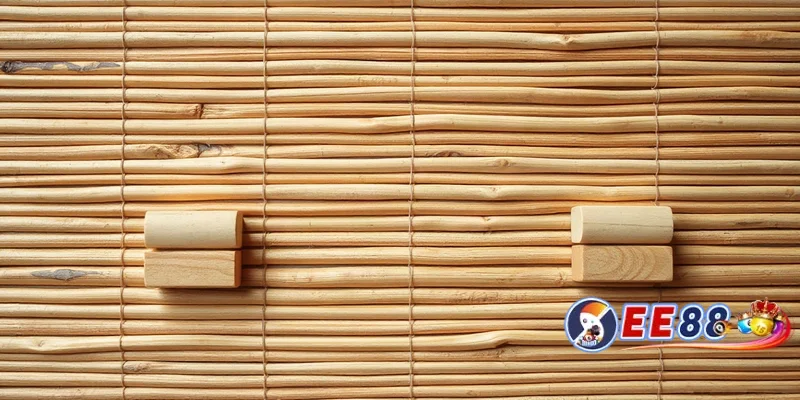 Cận cảnh chiếu tre đan và các khối gỗ xếp hai hàng, gợi liên tưởng đến chiến thuật chia vốn khi chơi kèo Tài Xỉu EE88.