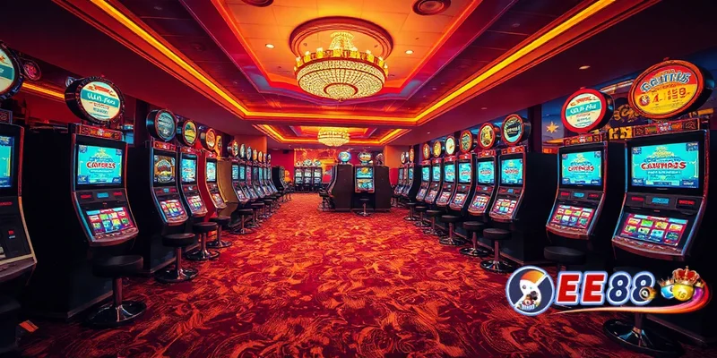Sàn casino với dàn máy nổ hũ ee88 rực rỡ ánh đèn neon