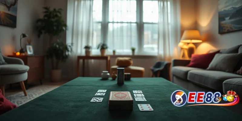 Không gian chơi game bài đổi thưởng tại MMOO với bàn chơi và các lá bài được sắp xếp