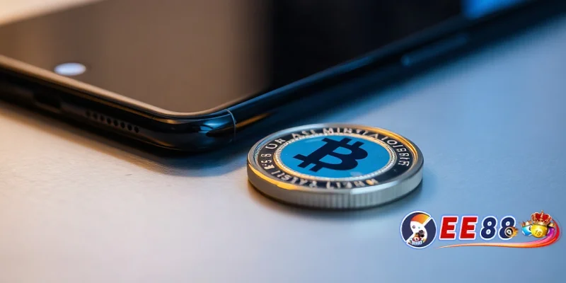 Cận cảnh điện thoại và token trên bề mặt kim loại, tượng trưng cho các bước tham gia xổ số ee88